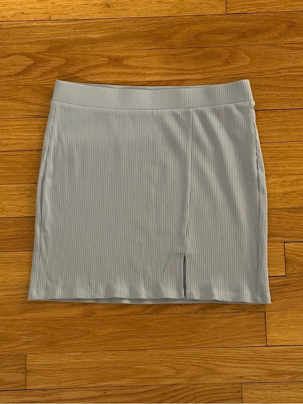 Forever21 Ribbed Mini Skirt with Front Slit - Light Blue